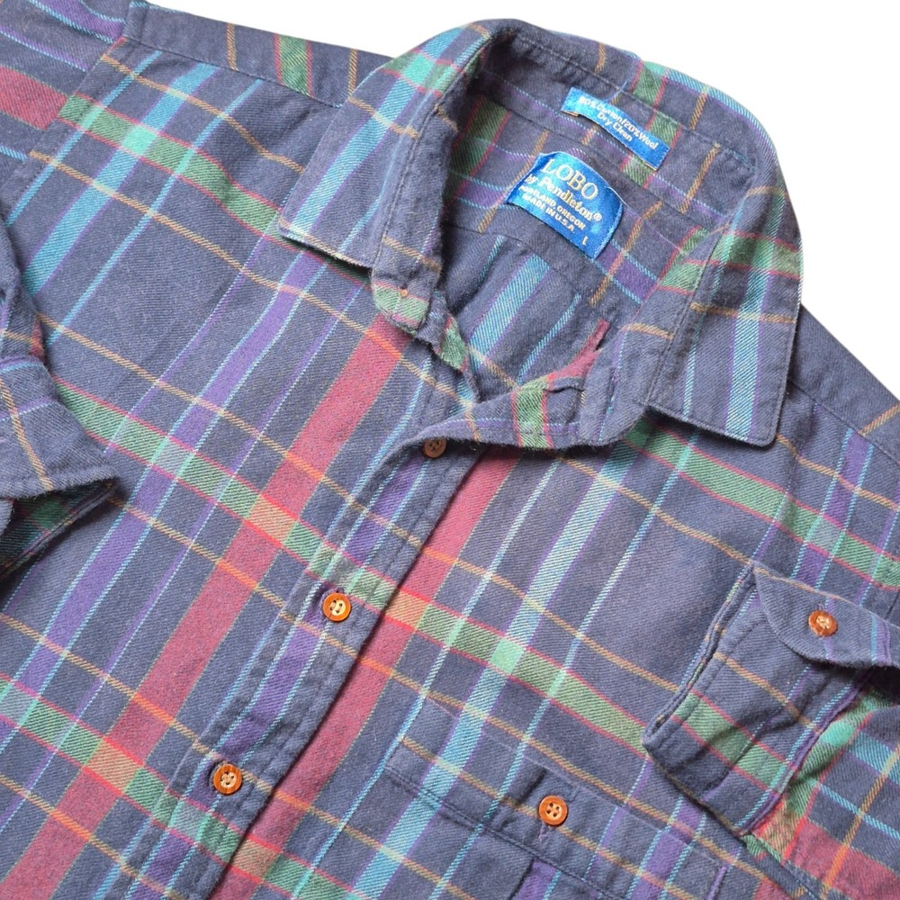 VTG Pendleton Men's L Lobo Wool Blend Flannel Shirt Plaid Made In USA Heritage